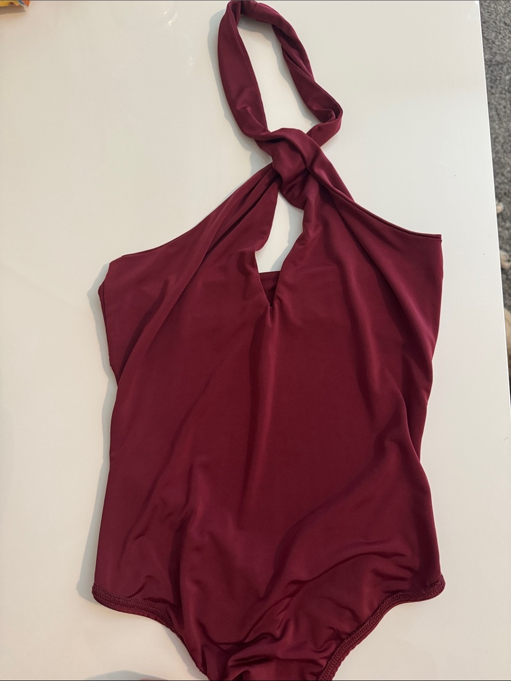 Fashion Nova Burgundy Halter Knot Bodysuit